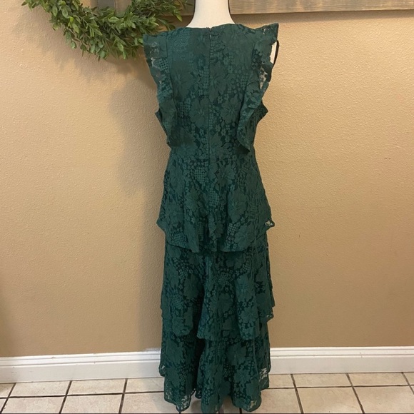 NWOT Lulus Molinetto Forest Green Lace Ruffled Tiered Sleeveless Maxi Dr… - Picture 5 of 10